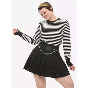 Royal Bones Black Pleated Skirt with Faux Leather Belt‎ and Chain Detail XL